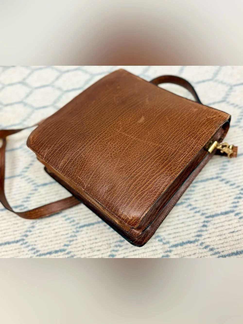 BALLY Vintage 90s Unisex Classic Brown Boar Leather 2-Way Top Handle W/ Org. Key - Picture 9 of 16